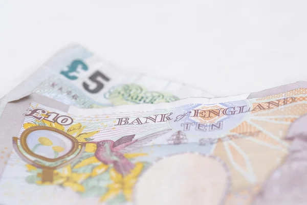 Macro photograph, Five and Ten Pound note. — Stock Photo, Image