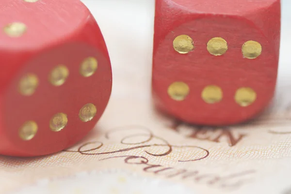 Two Dice on Bank Note. — Stock Photo, Image