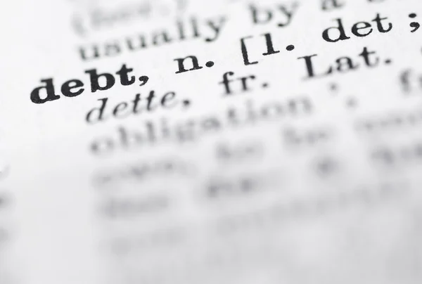Definice dluhu v anglickém slovníku. Stock Obrázky