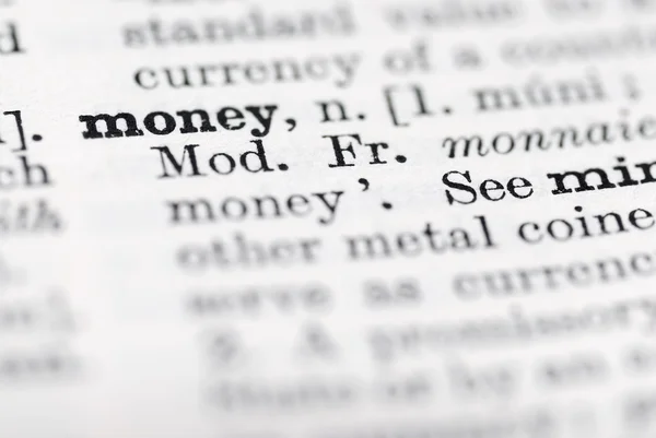 Dinheiro; Definição no Dicionário Inglês . — Fotografia de Stock
