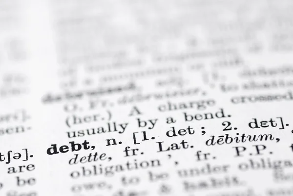 stock image Debt; Definition in English Dictionary.