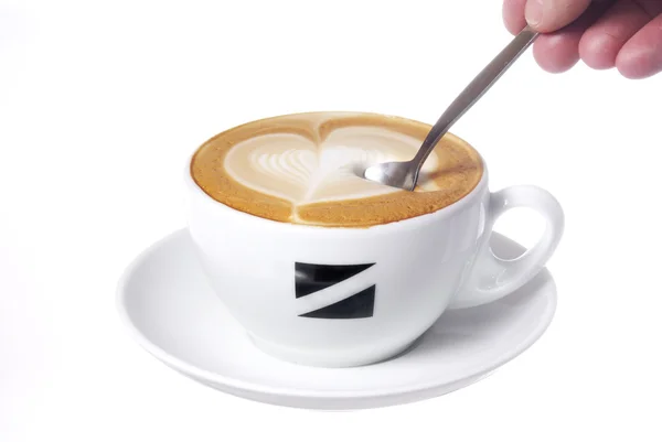 Cuore disegnato in Latte con cucchiaio . — Foto Stock