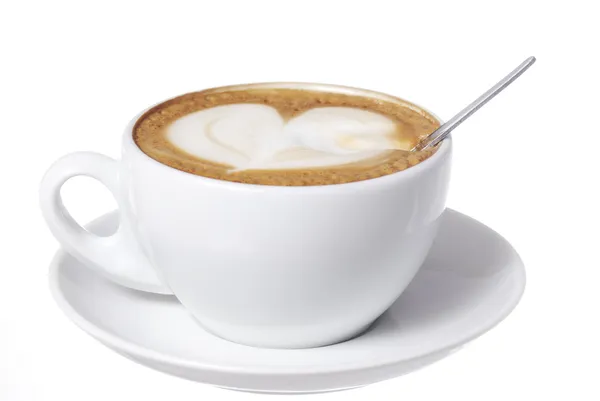 Hjärtat dras in i latte med sked. — Stockfoto