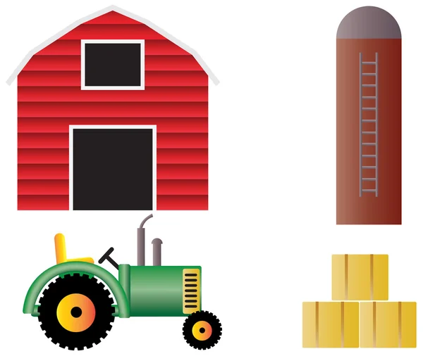 Bauernhof mit rotem Scheunentraktor und Tieren — Stockfoto