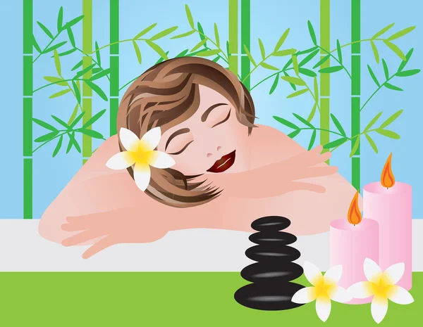 Mujer Relajándose en Spa Ilustración — Vector de stock