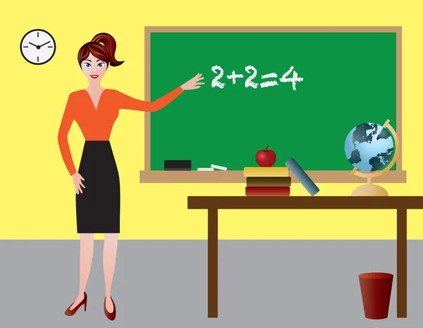 Female Teacher in Classroom Illustration — Stock Vector