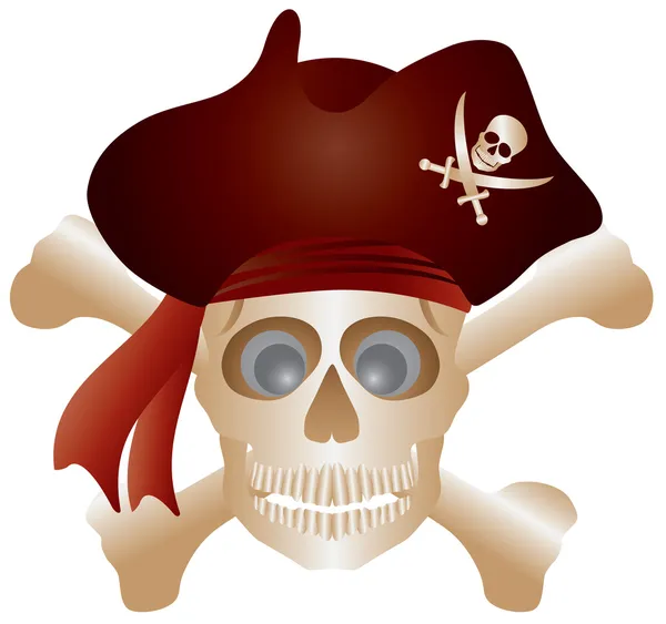 Lebka s pirátem klobouk ilustrace — Stockový vektor