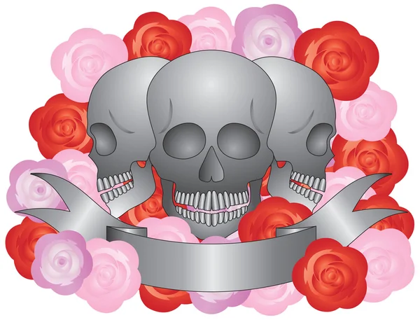 Trois crânes avec bannière — Image vectorielle