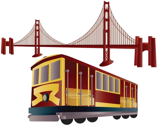 stock vector San Francisco Cable Car and Golden Gate Bridge