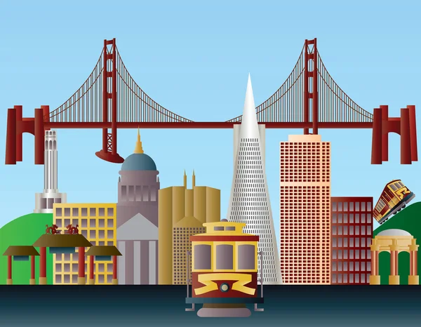 San Francisco City Skyline Illustration — Stock vektor