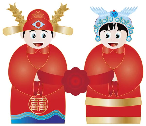 Chinese Wedding Couple Illustration — Stock Vector