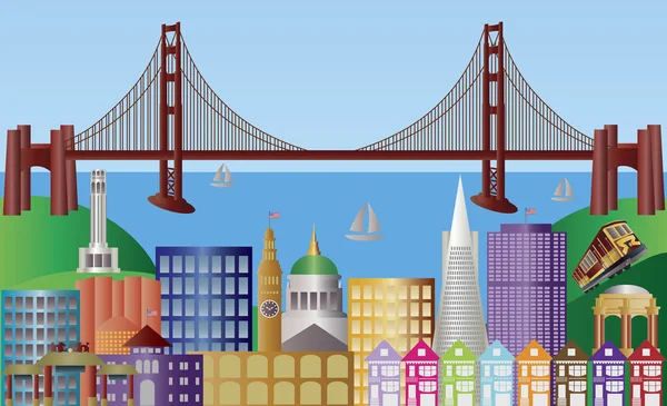 San Francisco City Skyline Panorama Illustration — Stock Vector