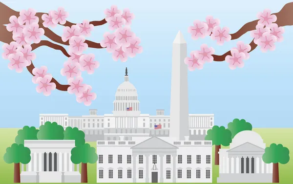 Washington DC Landmarks with Cherry Blossom — Stock Vector