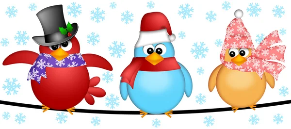 Three Christmas Birds on a Wire Illustration — Stock Photo, Image