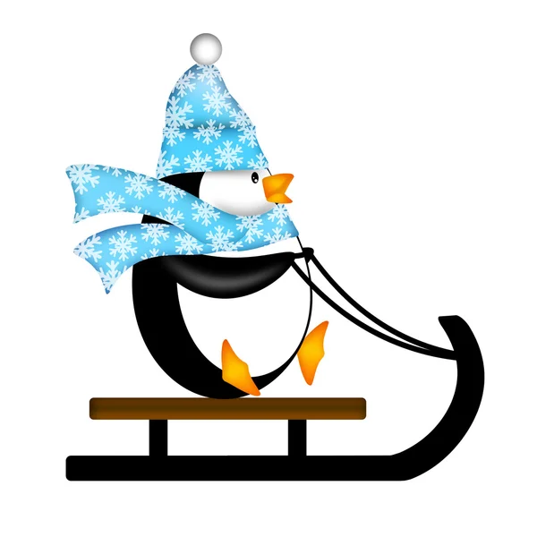 Cute pingwina na sanki ilustracja — Zdjęcie stockowe