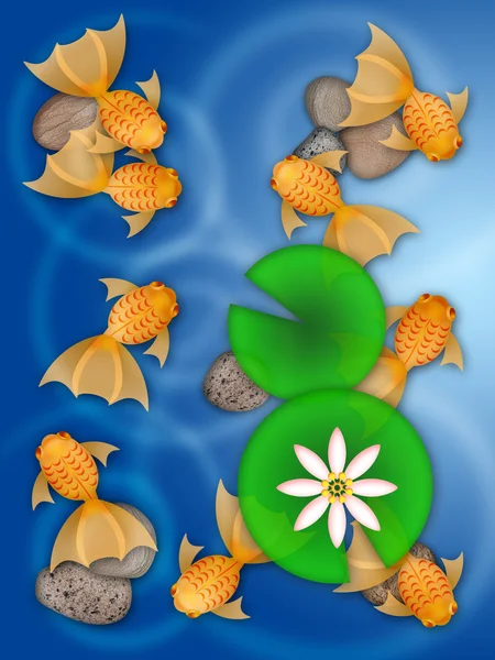 Fancy Goldfish Natação em Pond Ilustração — Fotografia de Stock