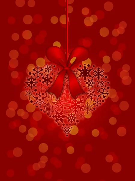 Boże Narodzenie śniegu serca kształcie ornament na czerwonym tle — Zdjęcie stockowe