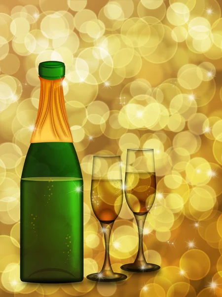 Бутылка шампанского и две стеклянные флейты — стоковое фото