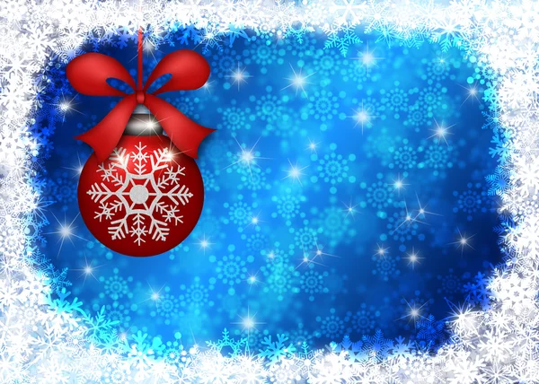 Повесить рождественский орнамент с голубой спинкой границы снежинки — стоковое фото