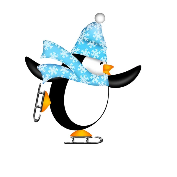Pinguim bonito na ilustração de patins de gelo — Fotografia de Stock