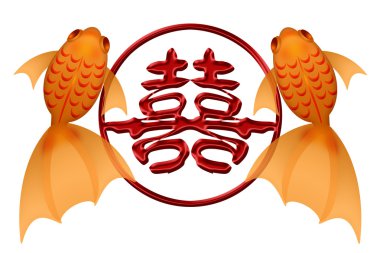 Goldfish Pair with Double Happiness Chinese Symbol clipart