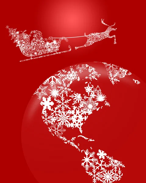 Рождественский Санта в санях с северным оленем над Землёй — стоковое фото