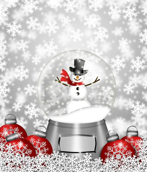 Sneeuw globe snowman en de kerstboom ornamenten — Stockfoto