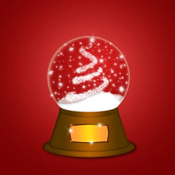 Globe de neige d'eau avec arbre de Noël scintille rouge — Photo