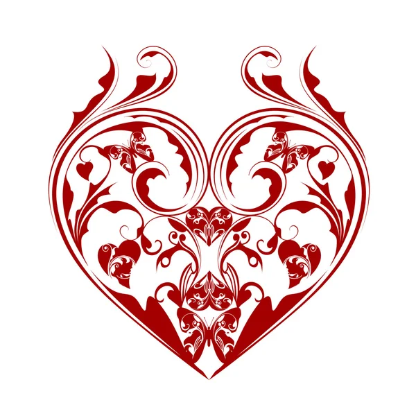Corazón de San Valentín con mariposas y pergaminos de follaje — Foto de Stock