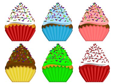 sprinkles illüstrasyon ile altı farklı cupcakes