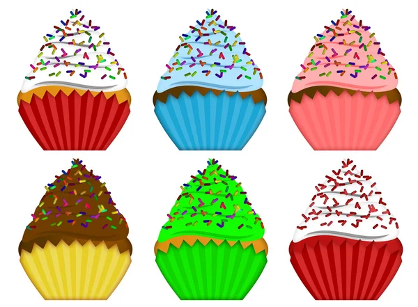 Sprinkles illüstrasyon ile altı farklı cupcakes — Stok fotoğraf