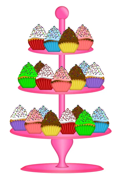 Cupcakes auf drei Ebenen Tortenstand Illustration — Stockfoto