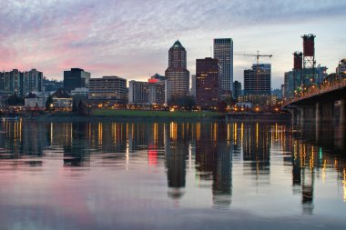 Portland Oregon Downtown Waterfront Skyline at Sunset clipart