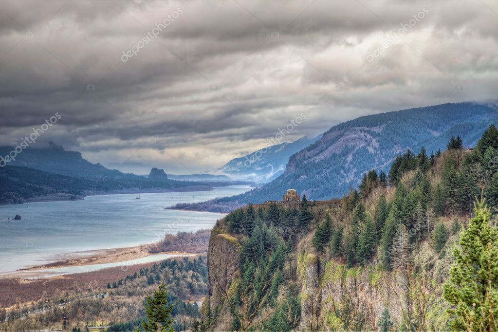 Sunset At Columbia River Gorge Oregon Stock Photo - Download Image