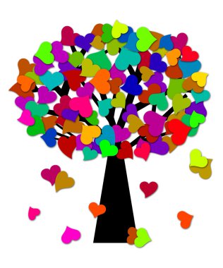 Colorful Valentines Day Hearts on Tree Illustration clipart