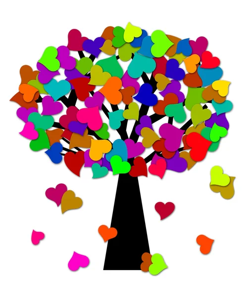 Πολύχρωμες καρδιές του Αγίου Βαλεντίνου στο δέντρο εικονογράφηση — Φωτογραφία Αρχείου