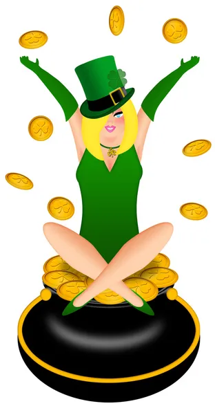 Sexy loira irishr mulher com leprechaun figurino ilustração — Fotografia de Stock