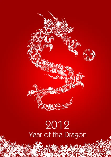 2012 voando chinês flocos de neve padrão dragão com bola — Fotografia de Stock