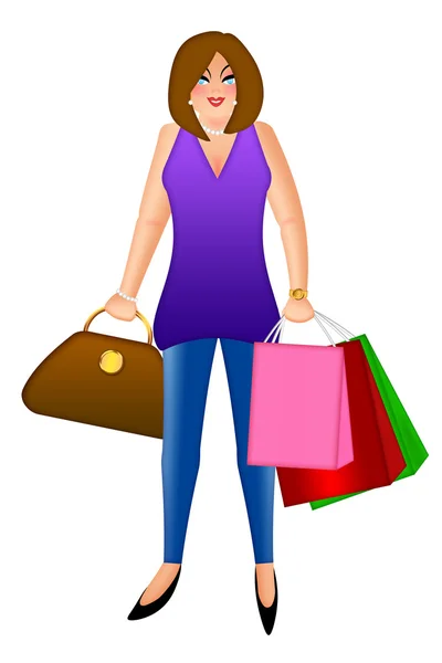 stock image Woman with Shopping Bags and Handbag Purse Illustration