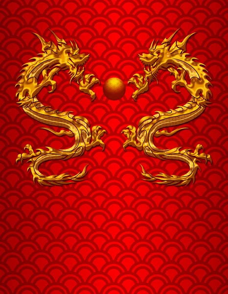スケール パターンの背景に中国のドラゴンのペア — ストック写真