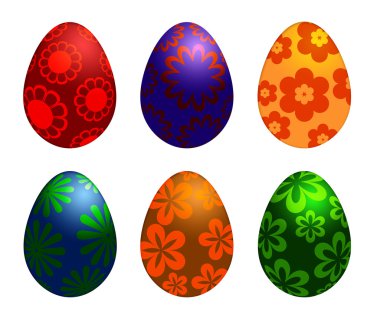 Six Colorful Easter Day Eggs with Floral Designs clipart