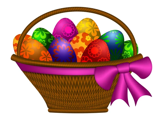 Cesto di uova del giorno di Pasqua con l'illustrazione dell'arco — Foto Stock
