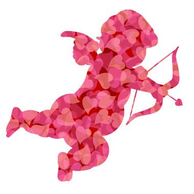 Valentines Day Cupid with Pink Pattern Hearts Illustration clipart