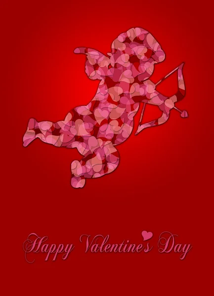 De dag van Valentijnskaarten cupid met patroon hart op rode achtergrond — Stockfoto