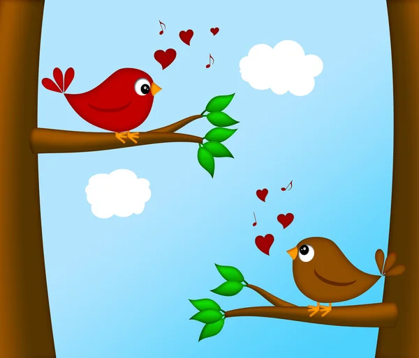 Walentynki parę gołąbków siedzi na drzewie — Zdjęcie stockowe