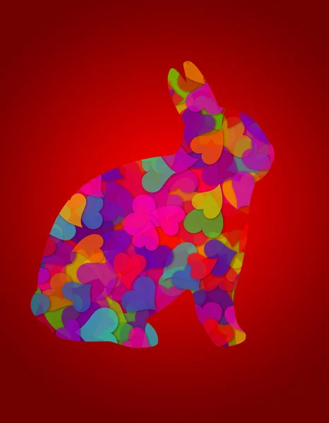 Sevgililer günü kalpleri bunny tavşan kırmızı arka plan — Stok fotoğraf