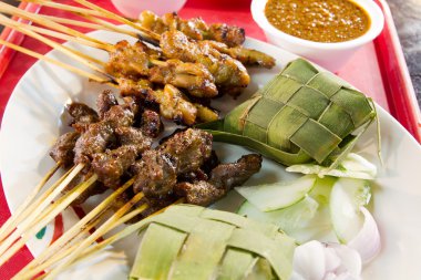 Chicken and Lamb Satay Skewers with Ketupat Rice clipart