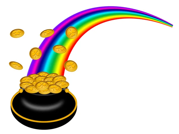 Pote de ouro do dia de Saint Patricks com arco-íris — Fotografia de Stock