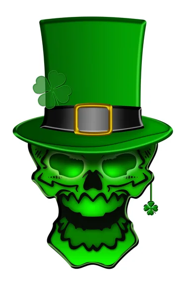 St Patricks Day Crâne vert avec boucles d'oreilles feuilles Shamrock — Photo