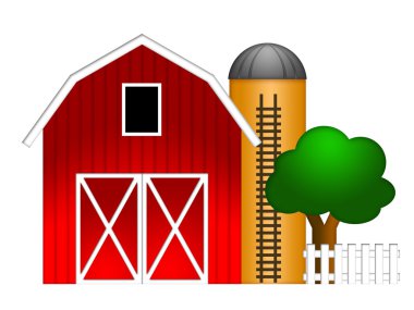 Red Barn with Grain Silo Illustration clipart